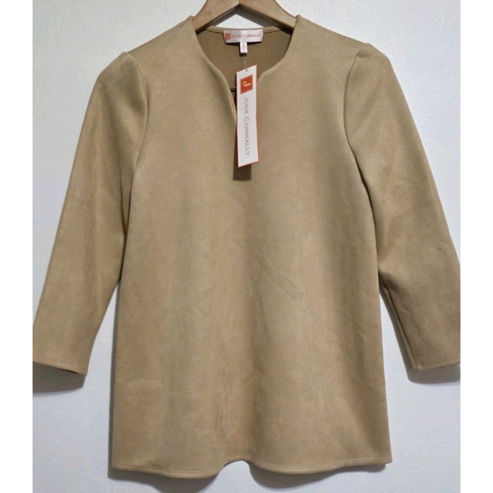 NWT Jude Connally Darcie Camel 3/4 Sleeve Top Shirt Faux Suede‎ Woman S Casual